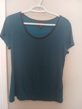 Banana Republic Luxe Touch Teal Textured Short-Sleeve Scoop Neck